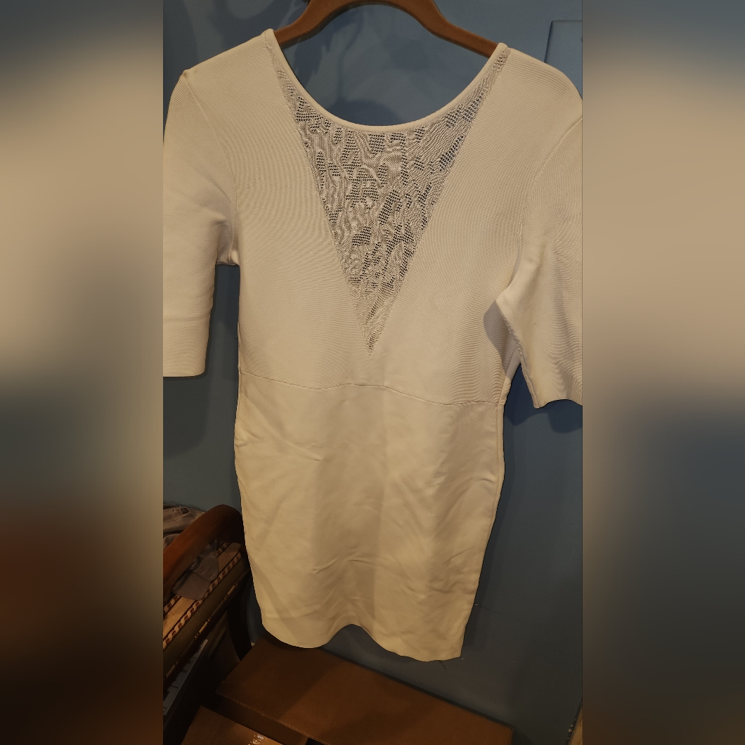 Bcbg White Spandex & Lace Dress
